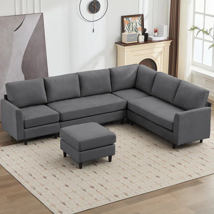 7 Seater Sofa Set: 107.3" Sectional Sofa with Leather