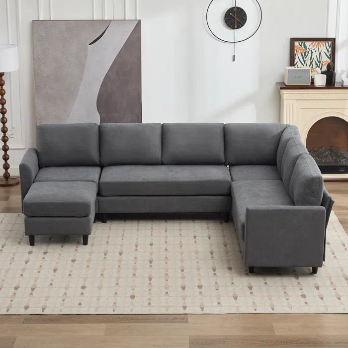 7 Seater Sofa Set: 107.3" Sectional Sofa with Leather