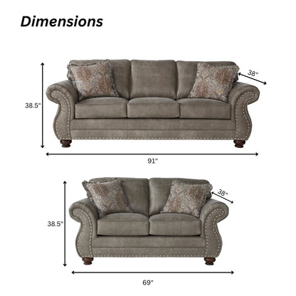 Luxury Sofa Sets: Traditional Style 2-Piece Sofa Set – Sofa & Loveseat with Nailhead Detailing