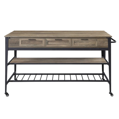 Kitchen Island Table: Rectangular Rolling Cart with 3 Drawers &amp; 2-Tier Shelf Storage