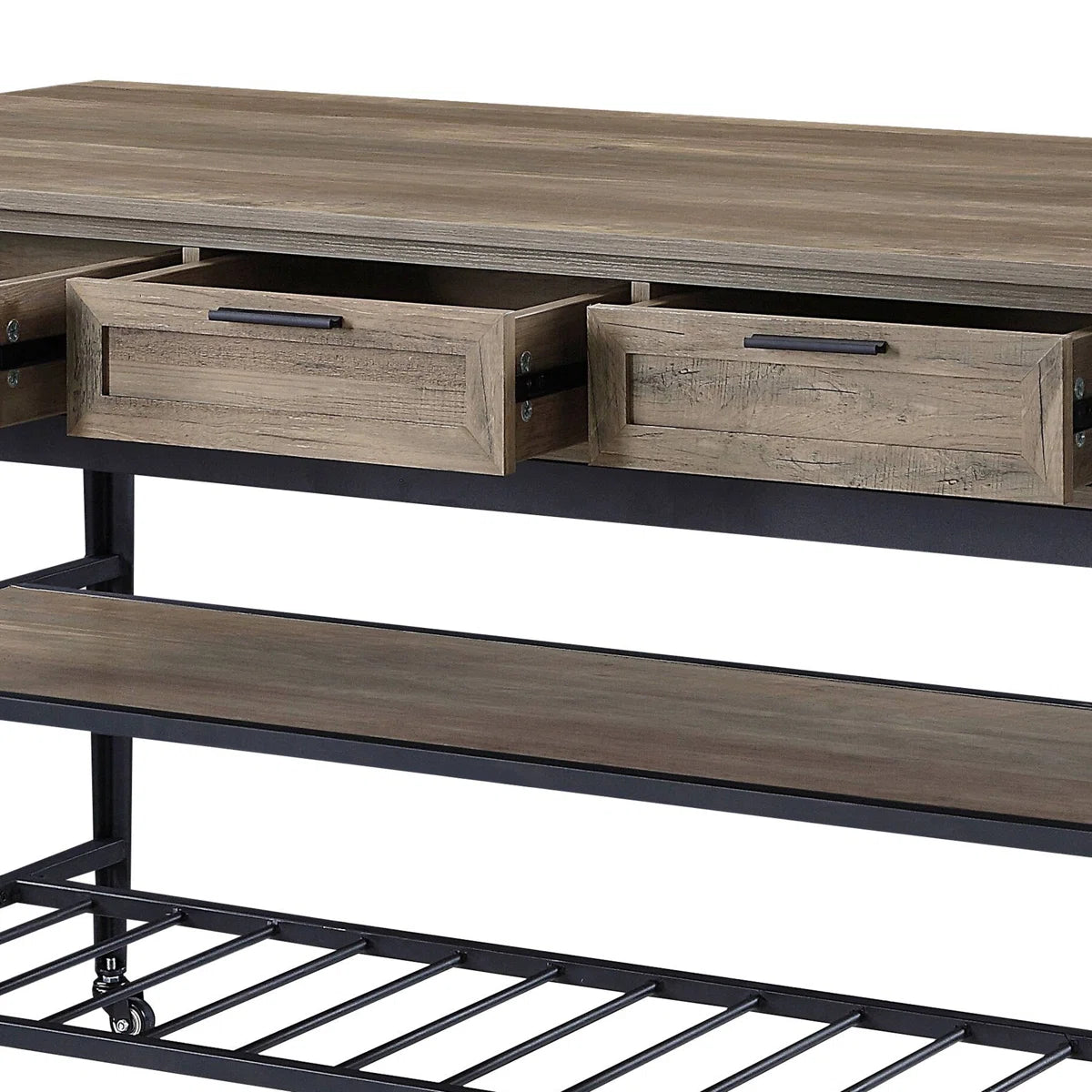 Kitchen Island Table: Rectangular Rolling Cart with 3 Drawers &amp; 2-Tier Shelf Storage