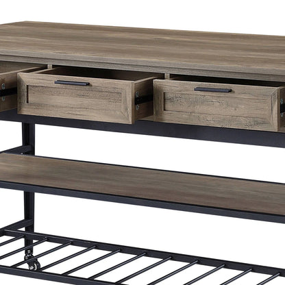 Kitchen Island Table: Rectangular Rolling Cart with 3 Drawers &amp; 2-Tier Shelf Storage