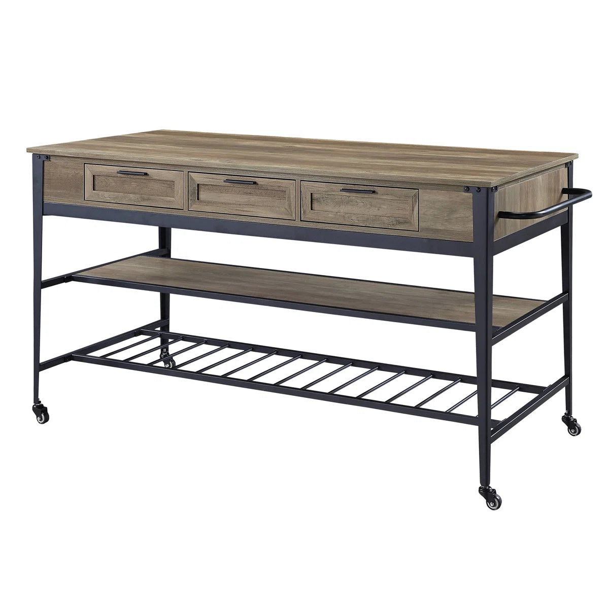 Kitchen Island Table: Rectangular Rolling Cart with 3 Drawers &amp; 2-Tier Shelf Storage