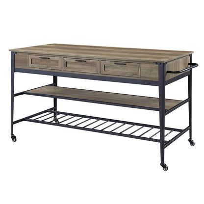 Kitchen Island Table: Rectangular Rolling Cart with 3 Drawers &amp; 2-Tier Shelf Storage