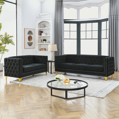 7 Seater Sofa Set:  2 - Piece Velvet Modular Chaise & Stylish Sofa