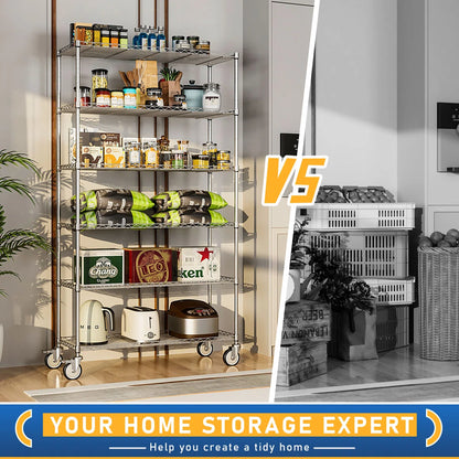 Kitchen Racks: Adjustable 6-tier Steel Wire Shelving Unit With Wheels