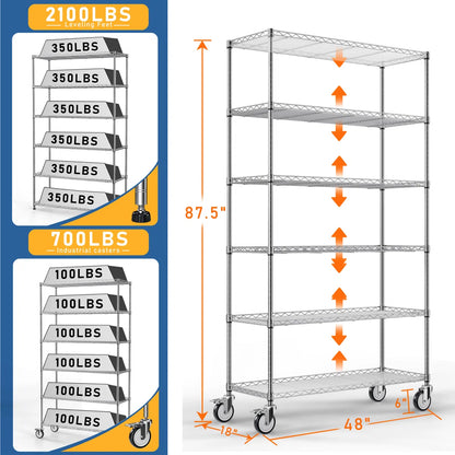 Kitchen Racks: Adjustable 6-tier Steel Wire Shelving Unit With Wheels