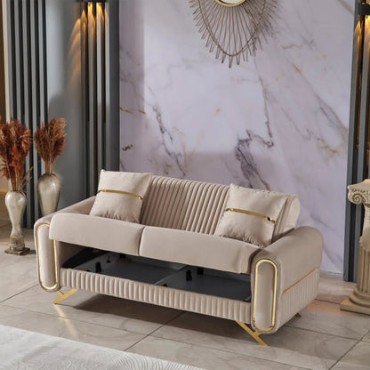 Luxury Sofa Sets: 87'' Wide Velvet 4-Piece Sofa Set with Loveseat and 2 Chairs in Beige or Grey Finish