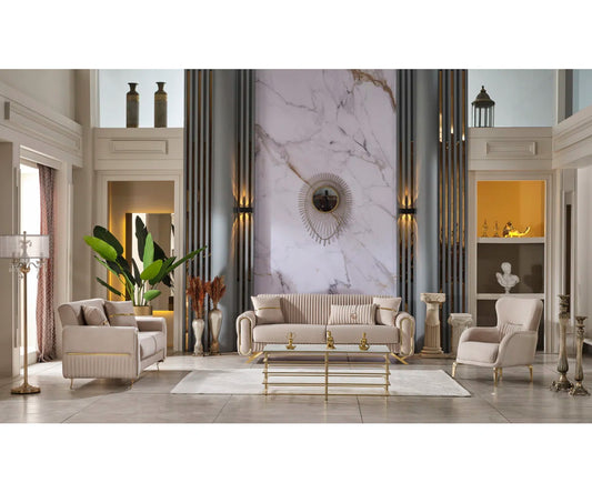 7 Seater Sofa Set: 3-Piece Living Room Collection Velvet Sofa Set