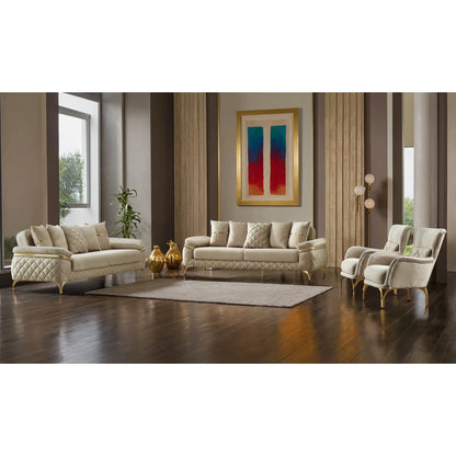 Luxury Sofa Sets: 4-Piece Velvet Sofa & Chair Set with Gold Legs and Storage – Cream