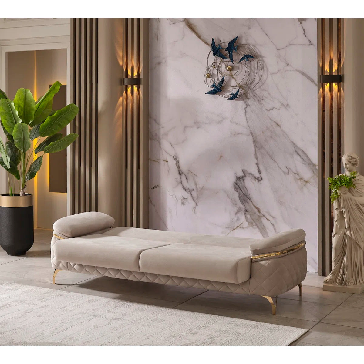 Luxury Sofa Sets: 4-Piece Velvet Sofa & Chair Set with Gold Legs and Storage – Cream