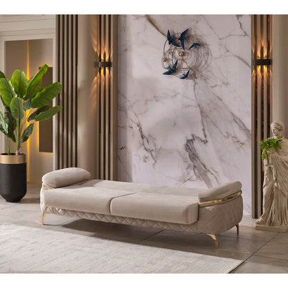 Luxury Sofa Sets: 4-Piece Velvet Sofa & Chair Set with Gold Legs and Storage – Cream
