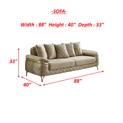Luxury Sofa Sets: 4-Piece Velvet Sofa & Chair Set with Gold Legs and Storage – Cream