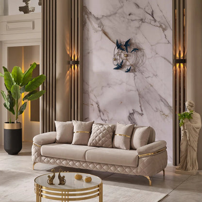 Luxury Sofa Sets: 4-Piece Velvet Sofa & Chair Set with Gold Legs and Storage – Cream