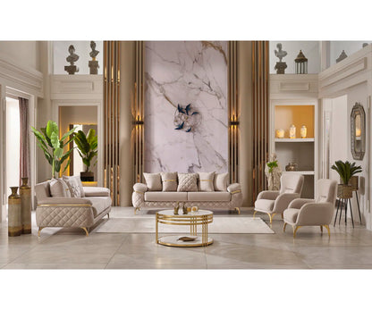 Luxury Sofa Sets: 4-Piece Velvet Sofa & Chair Set with Gold Legs and Storage – Cream