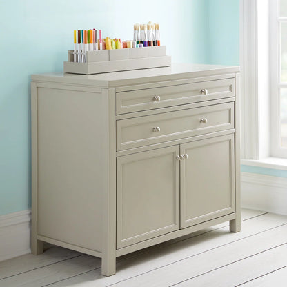 Kids Toy Storage Unit: 33'' Wide Pine Wood Art Organiser with Drawers, Shelves & Soft-Close Cabinets