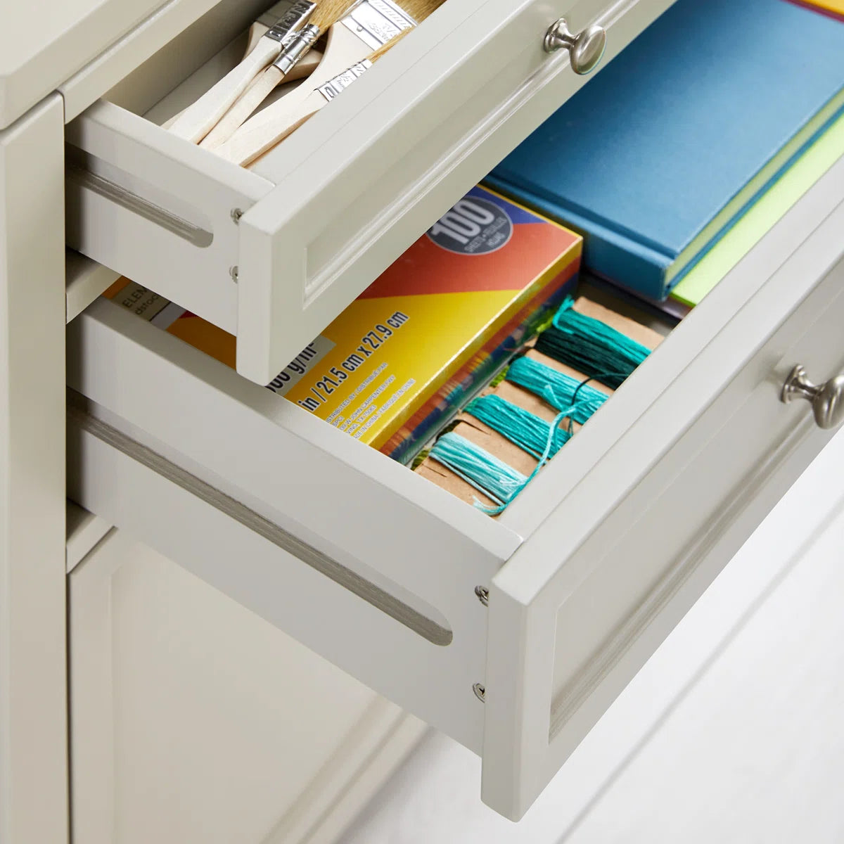Kids Toy Storage Unit: 33'' Wide Pine Wood Art Organiser with Drawers, Shelves & Soft-Close Cabinets