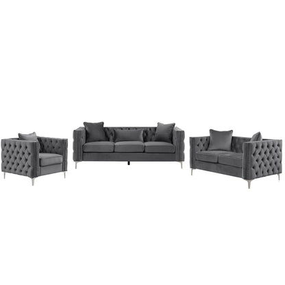 7 Seater Sofa Set: Marti Hickory Geovanni 3-Piece Velvet Living Room Set