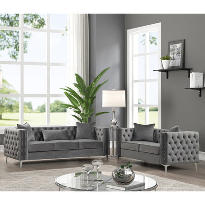 Luxury Sofa Sets: Velvet Tufted 2-Piece Living Room Set with Chrome Legs and 5 Toss Pillows