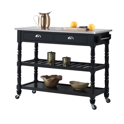 Kitchen Island Table: 45" Stainless Steel Top Kitchen Cart with Locking Wheels & Storage