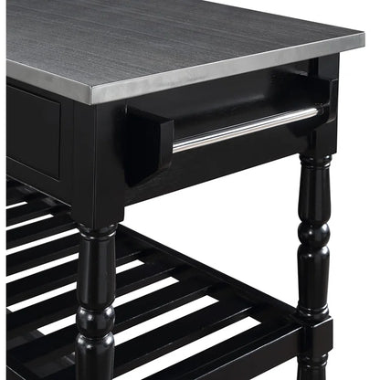 Kitchen Island Table: 45" Stainless Steel Top Kitchen Cart with Locking Wheels & Storage