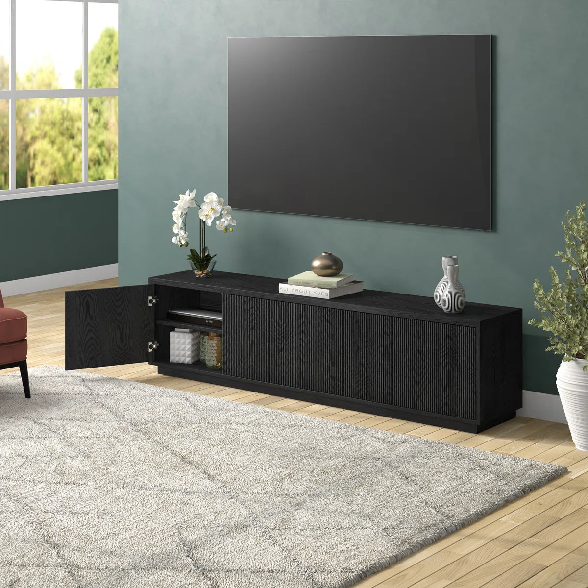 tv panel: TV furniture with elegant design and functional compartments for media storage