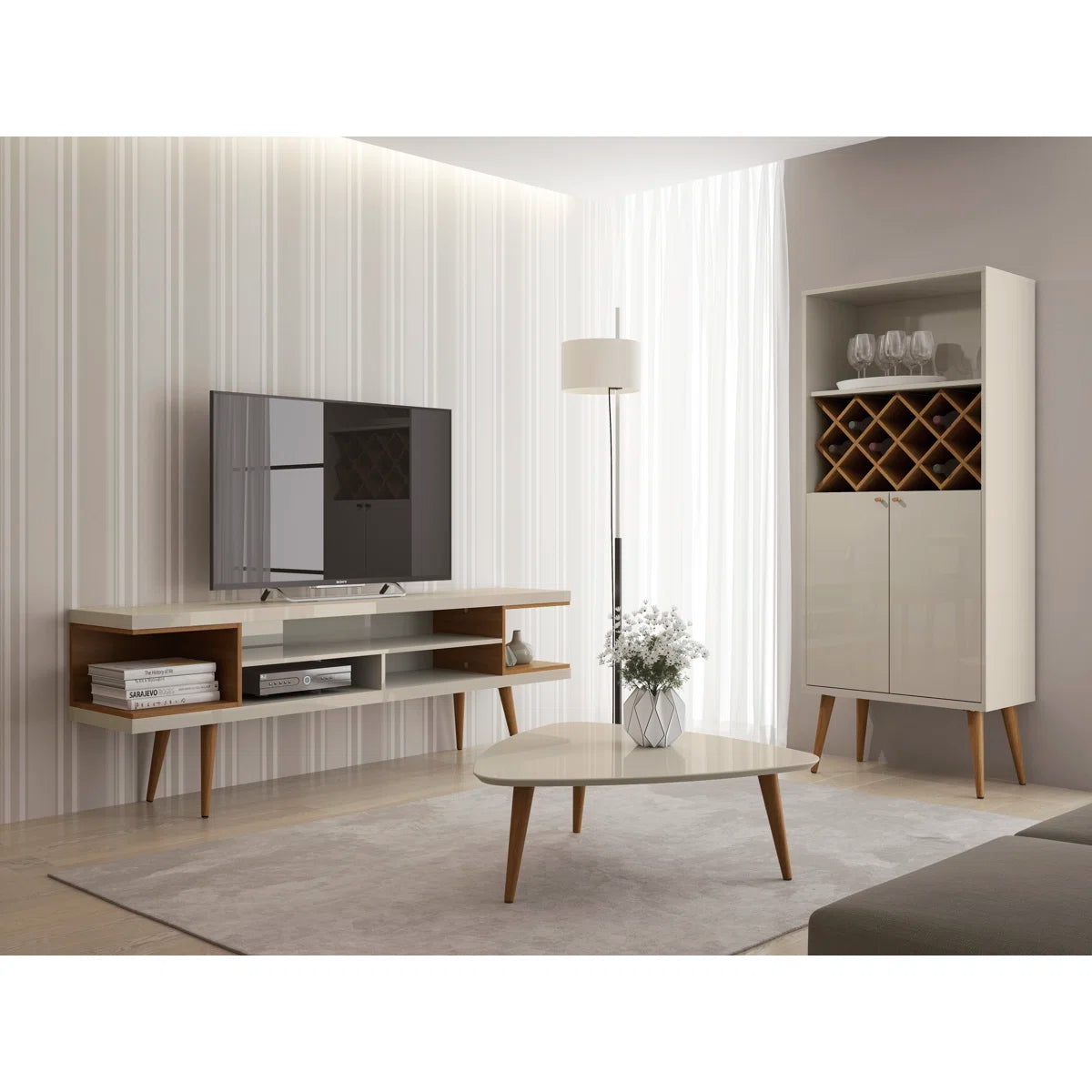 tv panel: TV panel supports up to 65", with storage and modern design