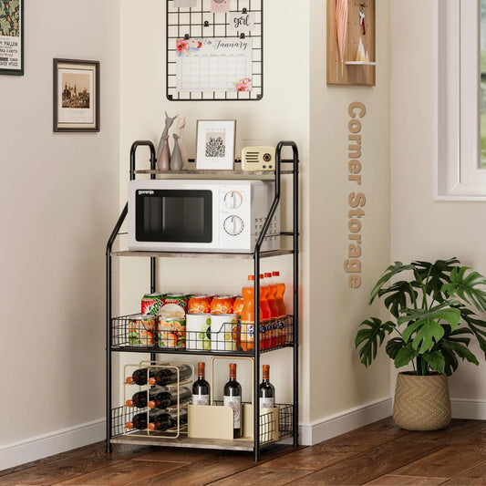 Kitchen Rack: Microwave Stand with Storage Coffee Bar Microwave Cart with Storage, 4-Tier Bakers Racks for Kitchens