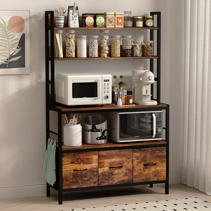Kitchen Rack: Microwave Storage Shelves and a Kitchen Bakers Rack with 4 Fabric Drawes