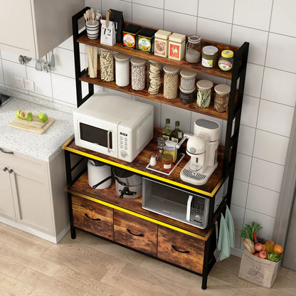 Kitchen Rack: Microwave Storage Shelves and a Kitchen Bakers Rack with 4 Fabric Drawes