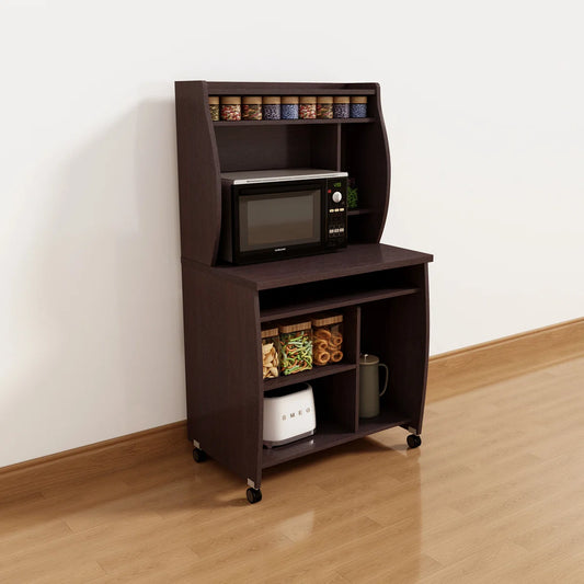 Microwave Stands: Mobile Microwave Utility Cart with Hutch, Shelves, Spice Rack & Locking Wheels