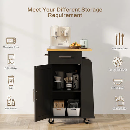 Kitchen Island Table: 22'' Wide Kitchen Cart with Towel Rack & Storage Drawer