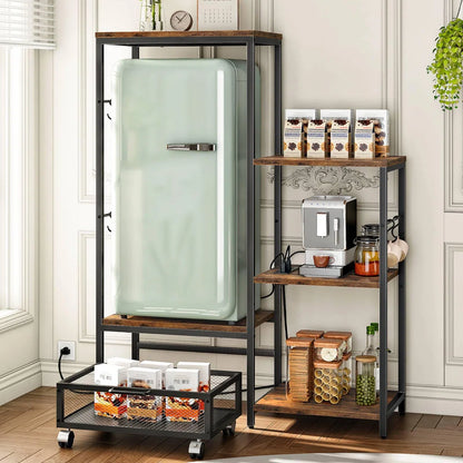 Kitchen Racks: Microwave Oven Stand, Kitchen Bakers Rack & Power Outlet, Compact Refrigerator Stand With Detachable Basket