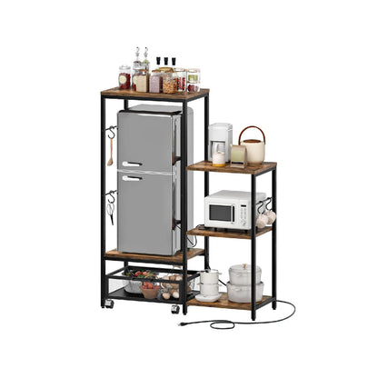 Kitchen Racks: Microwave Oven Stand, Kitchen Bakers Rack & Power Outlet, Compact Refrigerator Stand With Detachable Basket