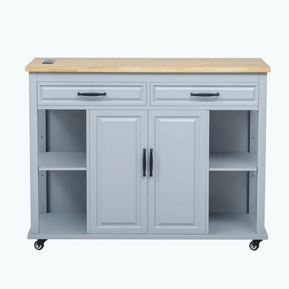 Kitchen Island Table: 47.2" Wide Extendable Dining Table Island with Power Outlet & Storage