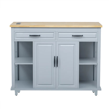 Kitchen Island Table: 47.2" Wide Extendable Dining Table Island with Power Outlet & Storage