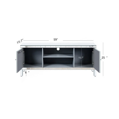 tv panel: Mirrored tv panel For 65+ Inch TV, Sliver TV Console Table With Open Storage & 2 Storage Cabinets ,M Shape Sparkling Mirror Doors For Living Room(59''W X 25.2''H X 15.7D)