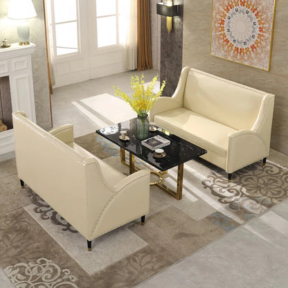 7 Seater Sofa Set: 3-Piece Faux Leather Living Room Sofa & Coffee Table Combo
