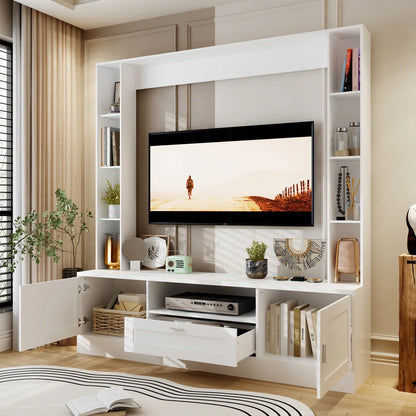 TV Panel: Stylish TV cabinet with multi-shelf layout and functional storage drawer