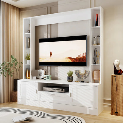 TV Panel: Stylish TV cabinet with multi-shelf layout and functional storage drawer
