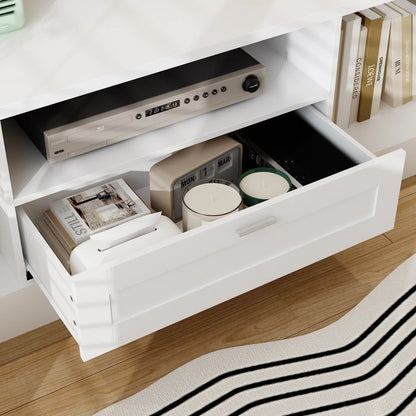 TV Panel: Stylish TV cabinet with multi-shelf layout and functional storage drawer