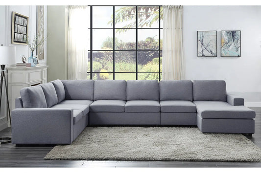 7 Seater Sofa Set: 147" Reversible Modular Sectional Sofa Chaise  in Linen Fabric