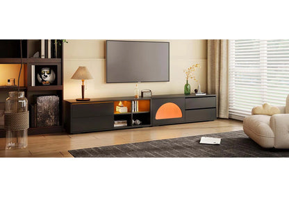 tv panel: Stylish Modern tv panel with Fluted Glass, Sliding Door, and LED Lights