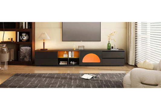 tv panel: Stylish Modern tv panel with Fluted Glass, Sliding Door, and LED Lights
