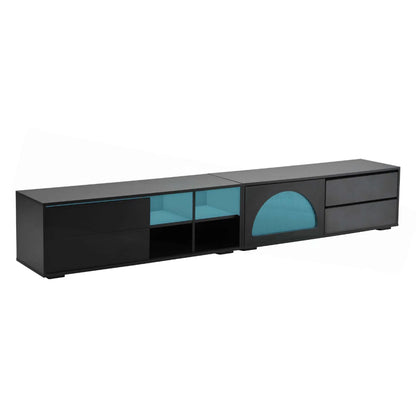 tv panel: Stylish Modern tv panel with Fluted Glass, Sliding Door, and LED Lights