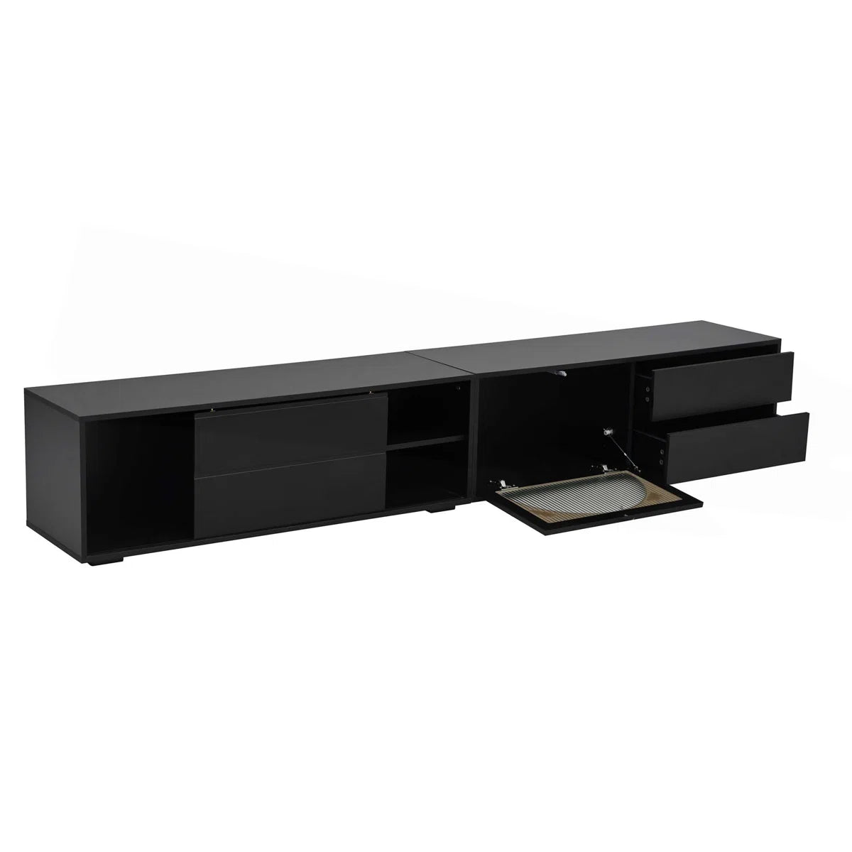 tv panel: Stylish Modern tv panel with Fluted Glass, Sliding Door, and LED Lights