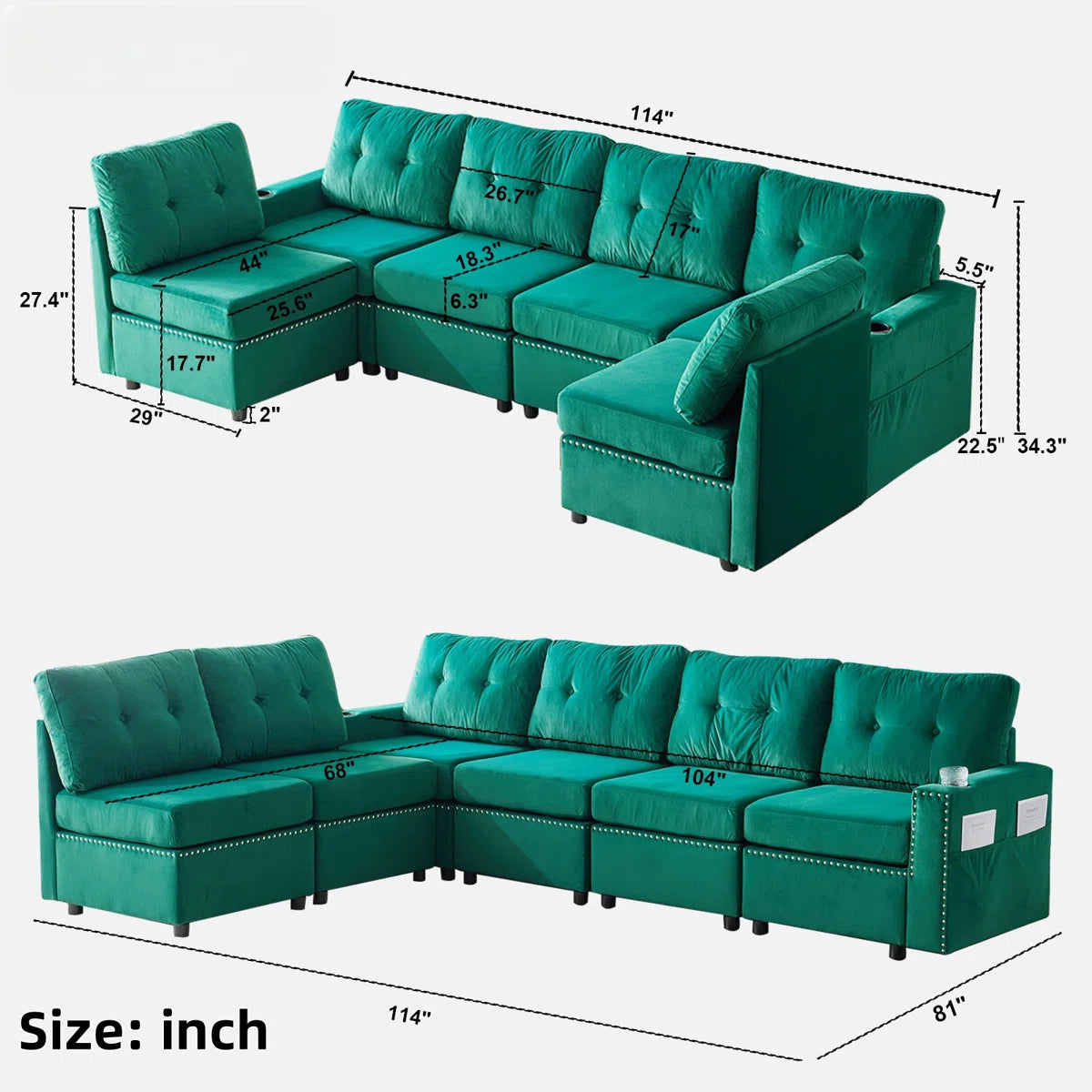 7 Seater Sofa Set: Modular Combination Chaise Sofa Set