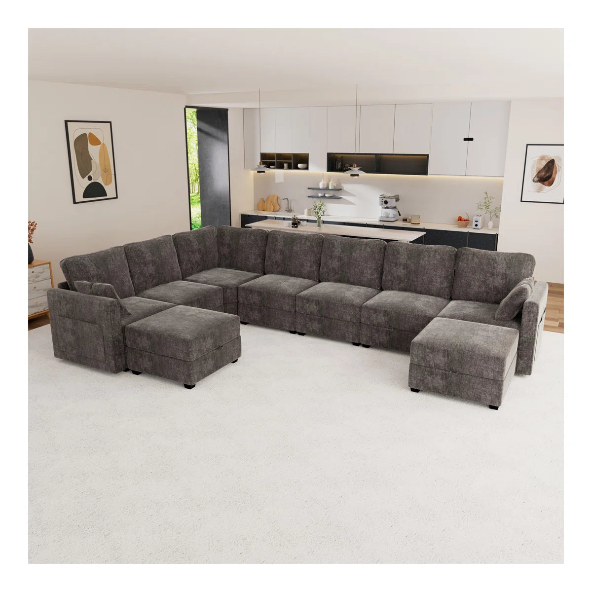 7 Seater Sofa Set: Modular Convertible Sectional Couch with Storage & Ottomans