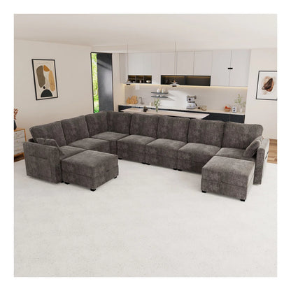 7 Seater Sofa Set: Modular Convertible Sectional Couch with Storage & Ottomans