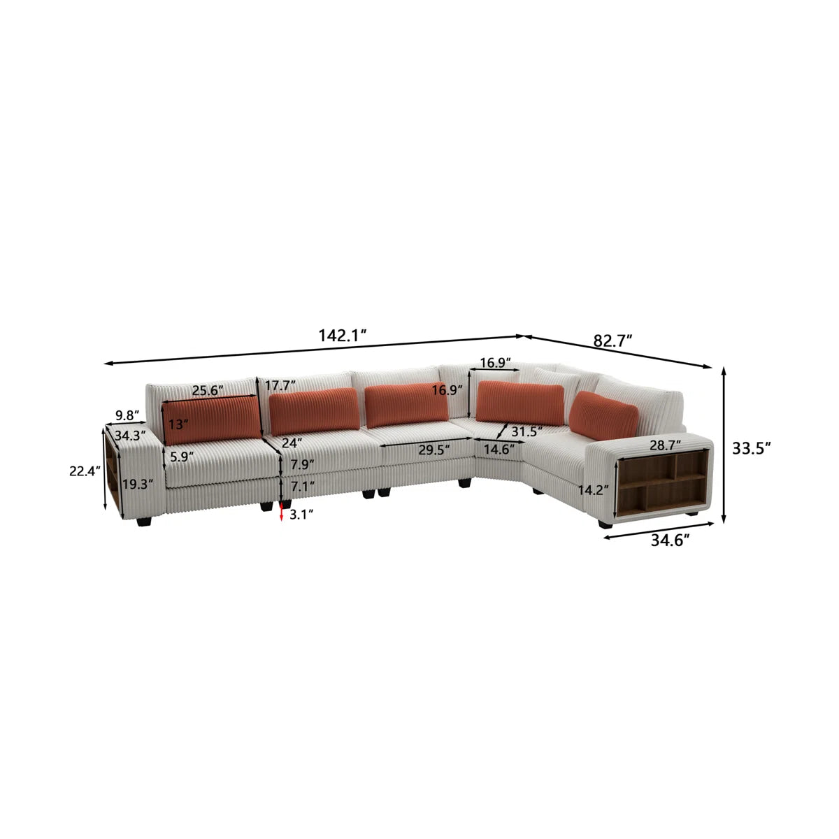 7 Seater Sofa Set: Modular L-Shaped Sofa Set with Wooden Frame